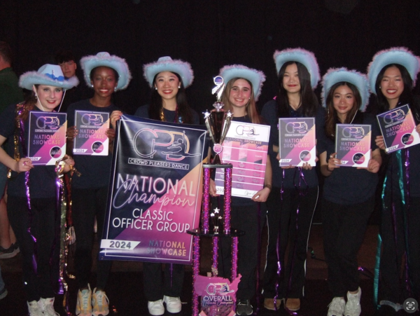 Carnegie Dance Team Officers posing with their awards after sweeping Crowd Pleasers Dance Nationals!